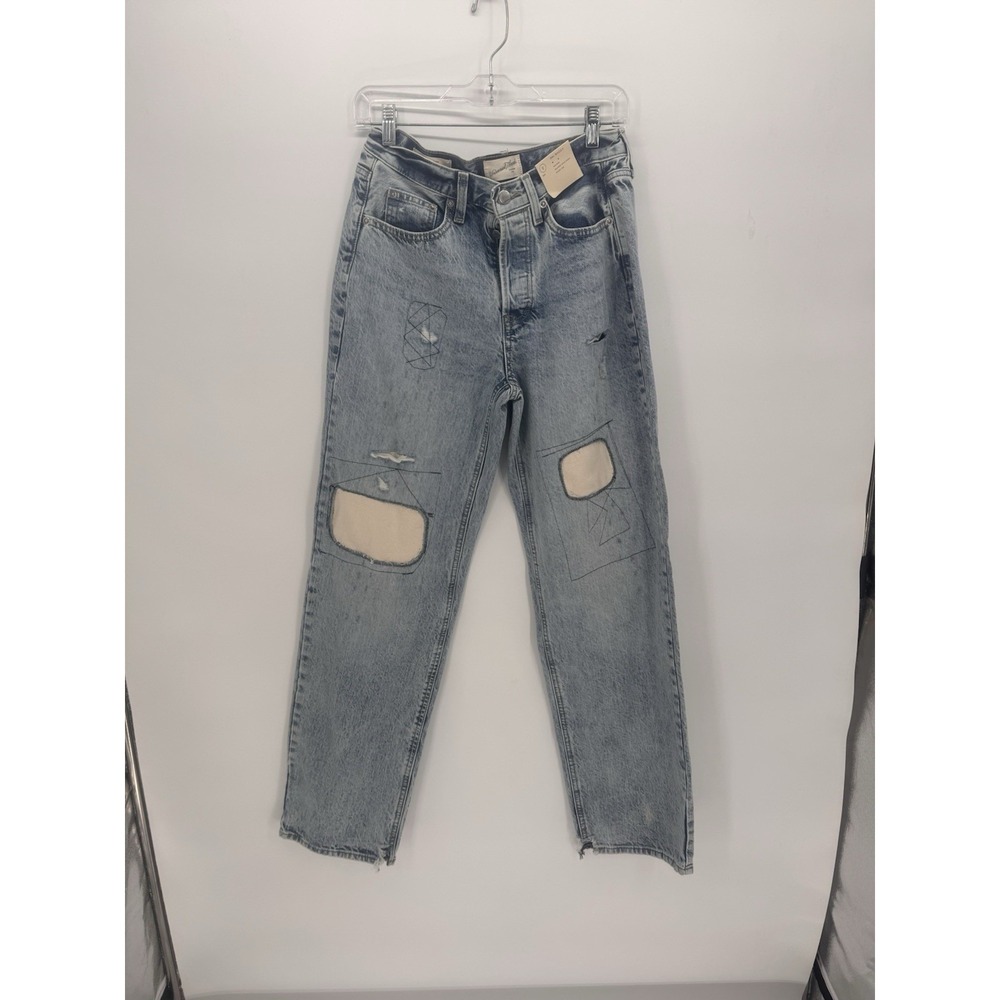 New Women's Mid-Rise Patchwork‎ 90's Baggy Jeans - Universal Thread Light Wash 2